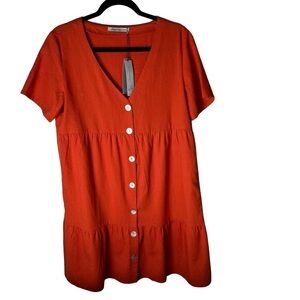 Shirt Dress Babydoll Tiered Howards Linen Orange Button Up S/M NWT Thanksgiving